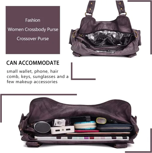 Vista 73 de Angel Barcelo - Bolsa de hombro amplia para mujer, diseño Hobo, cuero lavado