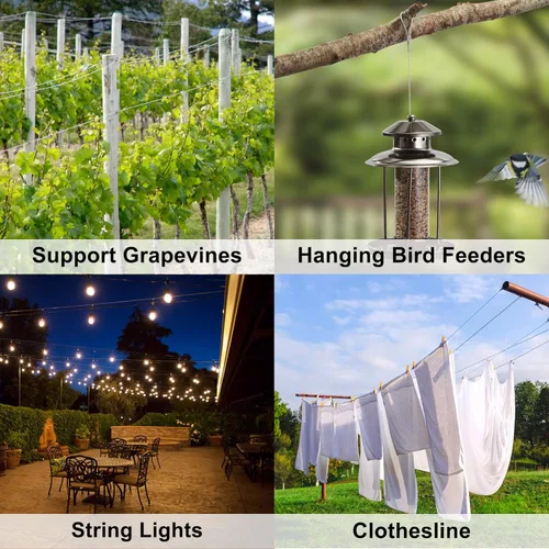 Vista 7 de Cable de alambre de 1/16 de pulgada, cable de acero inoxidable 304 de 100 pies con 50 fundas de engarzado, grado aeronáutico, hebra de 7x7