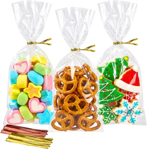 Vista 9 de Morepack Bolsas para barra de pretzel, 2 x 10 pulgadas, 200 bolsas individuales de pretzel con lazos