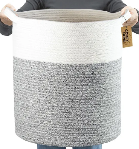 Vista 12 de COMFY-HOMI XXL Cesta grande de lavandería con asas, cesta de mantas para sala de estar Cesta decorativa tejida de cuerda de algodón, cesta