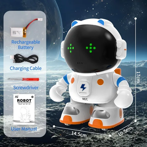 Vista 7 de KaeKid Robots astronautas para niños, robótico parlante inteligente con sensor táctil, control de voz, reconocimiento de voz, cantar, bailar