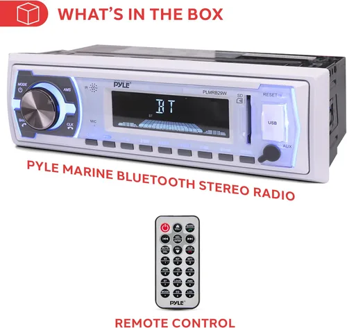 Vista 6 de Pyle Marine Bluetooth Estéreo Radio - Sistema de Receptor de Radio para Barco de 12v Estilo DIN Único en el salpicadero con Micrófono Integrado, LCD