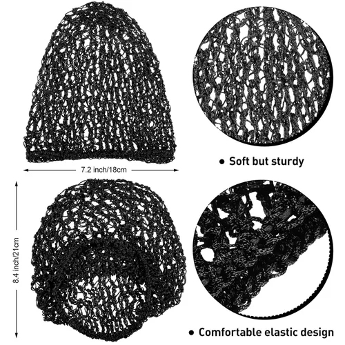 Vista 4 de Diadema para el cabello, 12 piezas de malla para el cabello, gorras de rayón para dormir, red de ganchillo para el cabello, adornos para el cabello