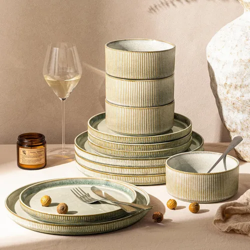 Vista 25 de GBHOME Stoneware Dinnerware Sets for 4, 12-Piece Plates and Bowls Set
