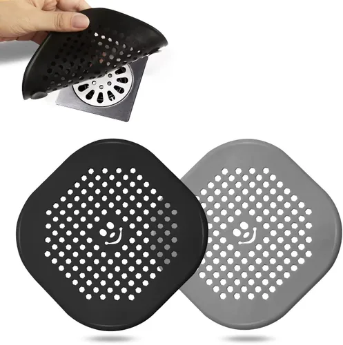 Vista 24 de Protector de silicona para cubrir drenaje de ducha, bañera, cocina, baño, recoge restos de cabello, paquete de 2, color negro