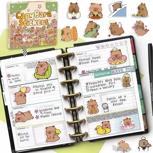 Vista 4 de 200 calcomanías de Capybara de color azul. Paquete de calcomanías de vinilo impermeables para botella de agua, laptop, patineta, álbumes