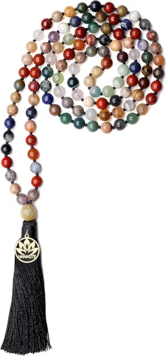 COAI Collar Mala de piedra anudada a mano con 108 cuentas