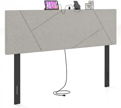 Vista 22 de Giantex Cabecero Tapizado de Lino, Cabecero con Botones Capitoné de Ancho Ajustable Solo con Patas de Madera Maciza, Se Fija al Marco, Cabeceros