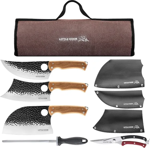 Juego de 9 cuchillos de carnicero, cuchillo de carnicero de 7 pulgadas, un cuchillo de chef serbio de 7 pulgadas, un cuchillo vikingo de 6.5