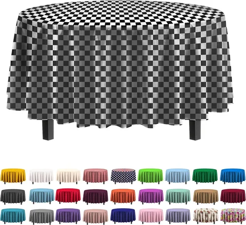 Vista 33 de Exquisito paquete de 4 manteles de plástico blanco desechables de 84 pulgadas de Party Solids - Mantel redondo desechable para fiestas - Manteles