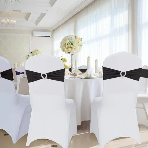 Vista 6 de Paquete de 30 cintas elásticas Howhic de elastano para sillas con lazos, banda de cubierta de silla con hebilla deslizante, lazos elásticos