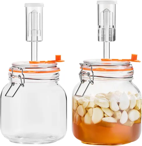 Tarro de fermentación cuadrado, tarro de fermentación de vidrio de 1 litro para hacer chucrut, kimchi, pepinillos, aguamel, sidra y más, paquete de 2