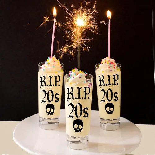 Vista 3 de JUSTOTRY Vaso de chupito de 30 cumpleaños – RIP 20 regalos de cumpleaños para ella, vaso de chupito de 2 onzas, mejores decoraciones de cumpleaños