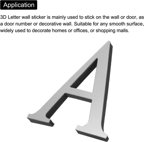 Vista 4 de PATIKIL Adhesivos de pared de acrílico 3D con letras A, autoadhesivas, para decoración del hogar, letrero artístico, para bricolaje, decoración