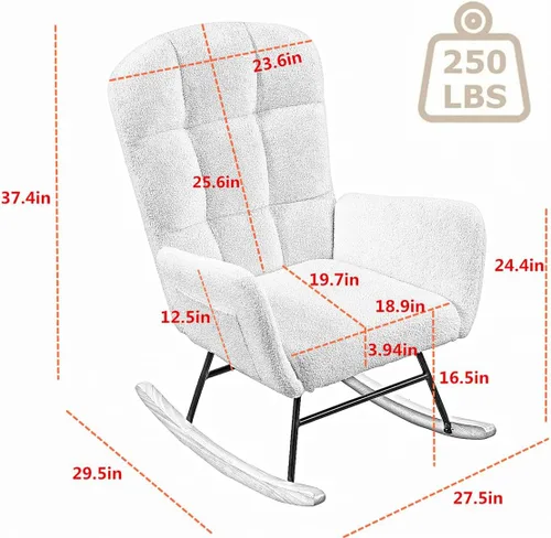 Vista 2 de Mecedora para guardería, silla deslizadora tapizada con respaldo alto para sala de estar, dormitorio, oficinas (peluche rosa)