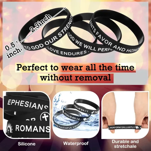 Vista 3 de Minatee 60 Piezas Pulseras Religiosas de Silicona a Granel Pulsera con Versículos Bíblicos Pulseras Motivacionales de Goma Cristiana Pulseras