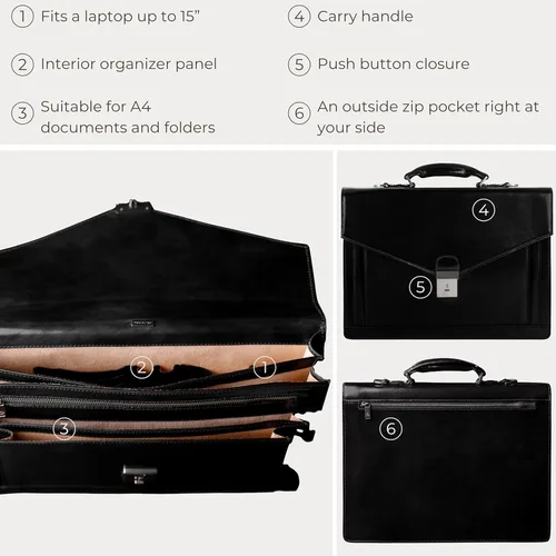 Vista 7 de Time Resistance Leather Briefcase for Men - Business Laptop Bag - Italian Handmade Leather Bag - Attache - Gift Box Included