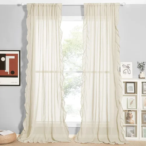 Vista 27 de KGORGE Cortinas opacas para sala de estar, aislamiento térmico, cortinas insonorizadas y cortinas estilo rústico estilo bohemio para cocina