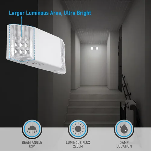 Vista 3 de TORCHSTAR Iluminación LED de Emergencia, Luces de Emergencia Comerciales con Batería de Respaldo, Certificación UL, Dos Cabezales Cuadrados, CA