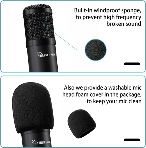 Vista 4 de Paquete de equipo de podcast de micrófono de condensador de micrófono de estudio con cable XLR de audio de 0.138 in