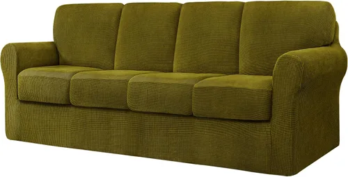Vista 252 de CHUN YI Fundas para sofá de 7 piezas, lavables, fundas elásticas para sofá de 3 cojines con respaldo y fundas de cojín separados, protector