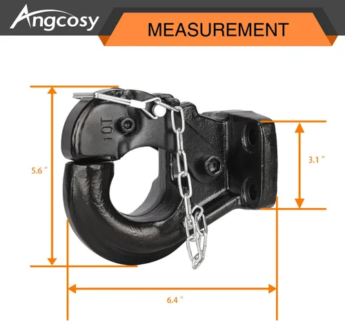 Vista 2 de Gancho de púa de 10 toneladas para enganche de remolque, gancho receptor para anillo de lunette de 2-1/2 pulgadas con kit de montaje, 20000 libras