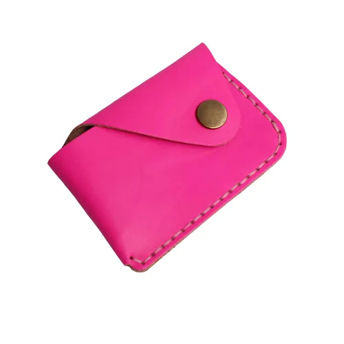 Vista 7 de Handmade Genuine Leather Simple Card Holder with Snap Button - Ultra - Thin and Stylishcard case (Rose red)
