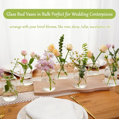 Vista 2 de Jarrones pequeños de cristal, juego de 20 jarrones transparentes para centros de mesa, mini jarrón a granel para flores para bodas, fiestas