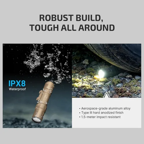 Vista 7 de OLIGHT Odin S 1500 lúmenes MLOK linterna táctica recargable montada en riel con interruptor de presión remoto mejorado, distancia de lanzamiento