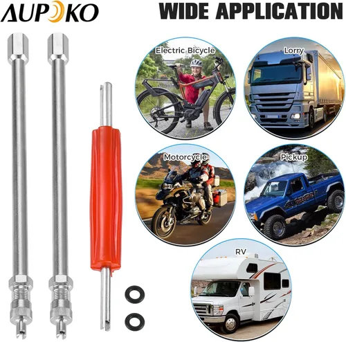 Vista 6 de Aupoko Extensores de vástago de válvula doble de 6 pulgadas, resistente, incluye herramienta de extracción de núcleo de válvula, extensiones