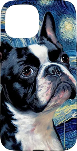 Vista 7 de iPhone 16 Boston Terrier in Starry Night Painting Dog Mom Dad Case