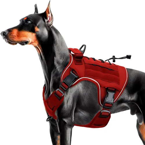 Vista 28 de Arnés táctico para perros grandes, chaleco reflectante ajustable sin tirones con sistema Molle, control de grado militar K9 para entrenamiento