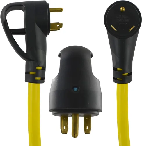 Vista 2 de Adaptador de cable en Y para RV Conntek, 3-pies, 30 amperios, para conectar 2 U.S, conector de tres patas (15 a 20 amperes) con luz indicadora