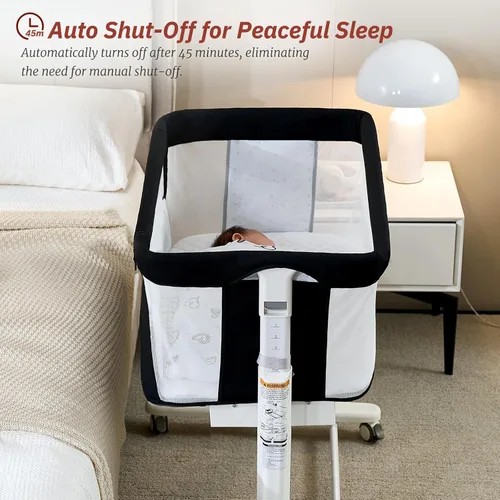 Vista 7 de Moisés eléctrico para bebé, cuna mecedora automática de 3 velocidades con malla completa, 5 ajustes de altura para Nweborn, 8 música, ruedas, negro