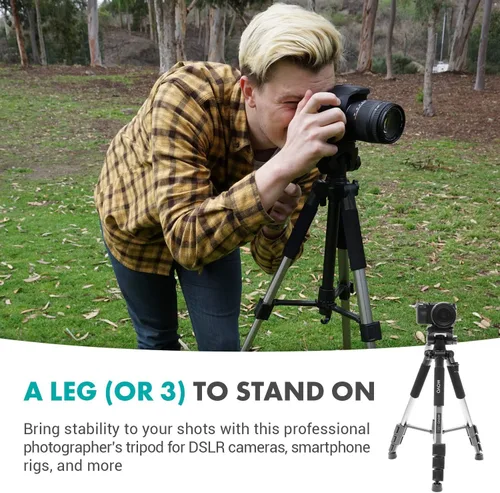 Vista 2 de Movo MV-T5 - Trípode para cámara de video de 57 pulgadas con cabeza panorámica, trípode ligero para cámara y videos, vlogging, película, trípode