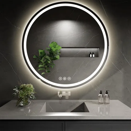 Vista 16 de Espejo de baño LED de 40 pulgadas redondo con luces, espejo LED circular, espejo iluminado para montar en la pared con 3 colores de brillo