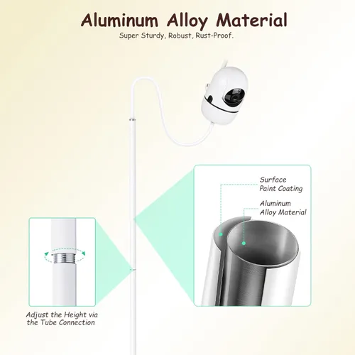 Vista 6 de Soporte de piso de altura ajustable de 69 pulgadas para monitor Hello Baby, soporte giratorio de cuello de cisne con base estable para HelloBaby