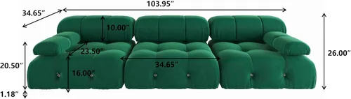 Vista 117 de Sofá modular convertible, moderno sofá recto de terciopelo de 3 plazas para sala de estar, apartamento (104 pulgadas/negro)