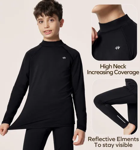 Vista 4 de Ewedoos Conjunto de ropa interior térmica para niños, ropa interior larga para niños y niñas, pantalones largos con forro polar y capa base térmica