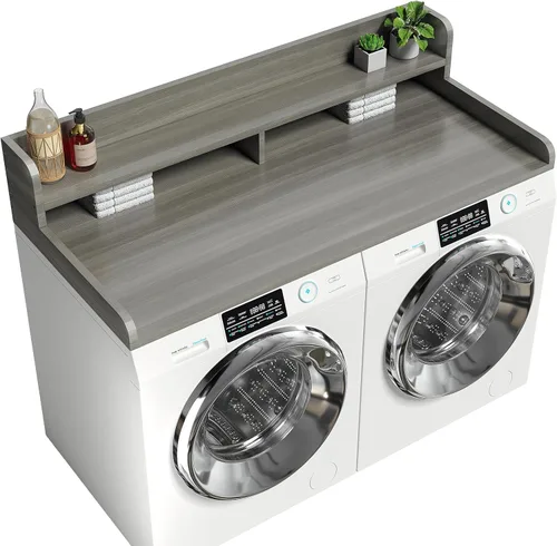 Vista 19 de Encimera de lavadora y secadora de 2 niveles con rieles de borde de 2.75 pulgadas de alto, encimera de lavandería de 54 pulgadas de ancho x 27.55