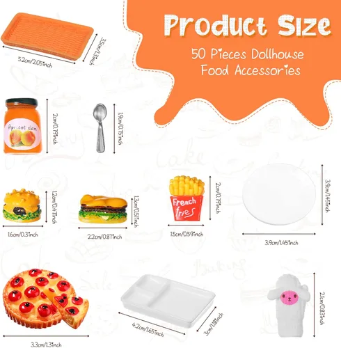 Vista 7 de Civaner Juego de 50 piezas de accesorios de comida rápida en miniatura para casa de muñecas, mini comida de Navidad, bebida mixta de resina, mini