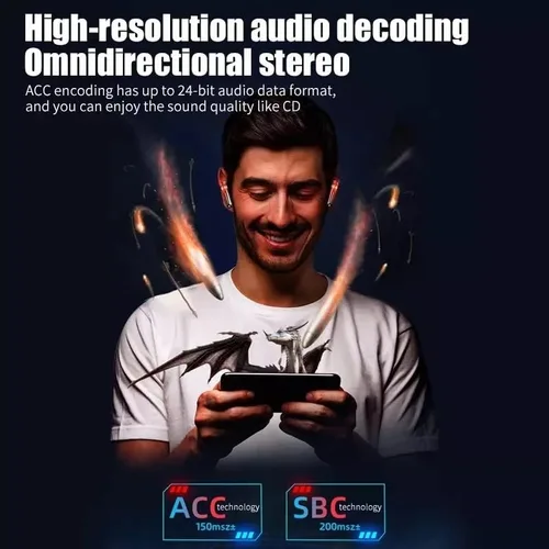 Vista 6 de Auriculares inalámbricos Bluetooth 5.2 IPX5 impermeables para juegos, 45 ms de baja latencia estéreo HiFi calidad de sonido y graves profundos