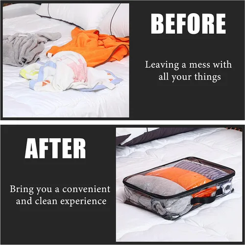 Vista 6 de 6 Piezas Cubos de Empaque de Viaje Grandes Transparentes Bolsas de Almacenamiento de Vinilo Transparente con Cremallera Bolsa de Mudanza