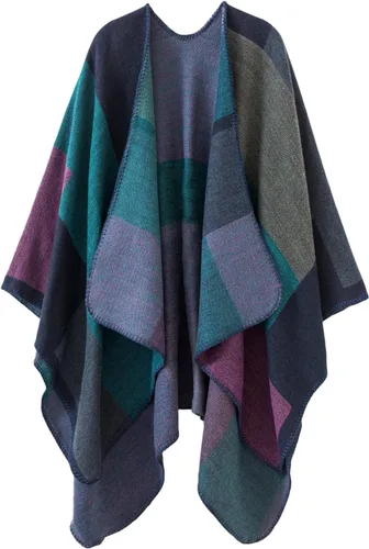 Vista 225 de Urban CoCo Poncho de colores para mujer, chal con frente abierto, color en bloques
