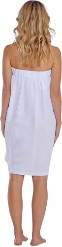 Vista 6 de Turquaz Linen Lightweight Knee Length Waffle Robes For Women Spa Bath Waffle Body Wrap Towel with Adjustable Touch Fastener