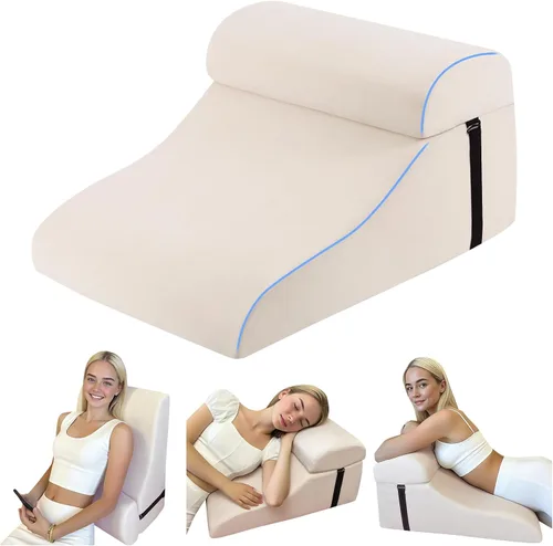 Almohada de lectura para cama para adultos, almohada de cuña de espuma viscoelástica cabecero con soporte lumbar ajustable, cojín de respaldo para