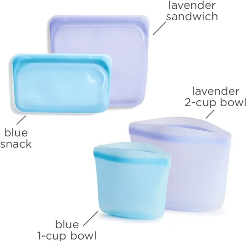 Vista 2 de Stasher Bolsas de almacenamiento reutilizables de silicona, paquete de 4, bolsas reutilizables para congelador, microondas, lavavajillas, horno, al