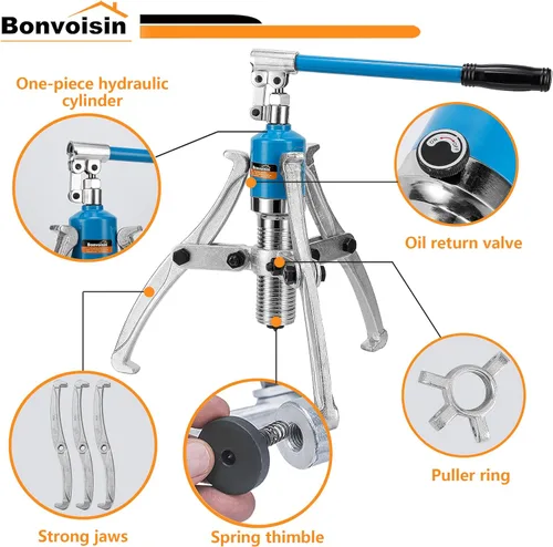 Vista 4 de Bonvoisin Juego de extractor de engranajes hidráulicos 15T Kit de extractor de rodamientos de rueda 2 o 3 mordazas separador para cubos de rueda