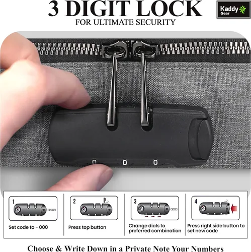 Vista 4 de Kaddy Large Medicine Bag, Secure, Padded, Pill Organizer Box, Case for Bottles of Medicine or Supplements; Storage; Toiletry; 3 Digit Lock, Grey
