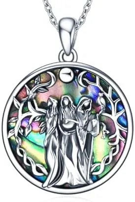 TIGER RIDER Collar de diosa de triple luna de plata de ley con amuleto mágico Wicca pagano del árbol de la vida, joyería para mujeres y hombres